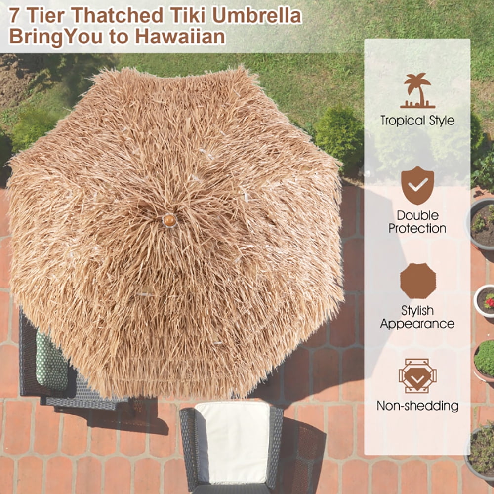 GVN 7.2 Feet Patio Thatched Tiki Umbrella Hawaiian Hula Beach Umbrella, Outdoor Table Umbrella, Outdoor Umbrella, Market Umbrella for Outdoor Patio Backyard Garden Lawn Sun Shade