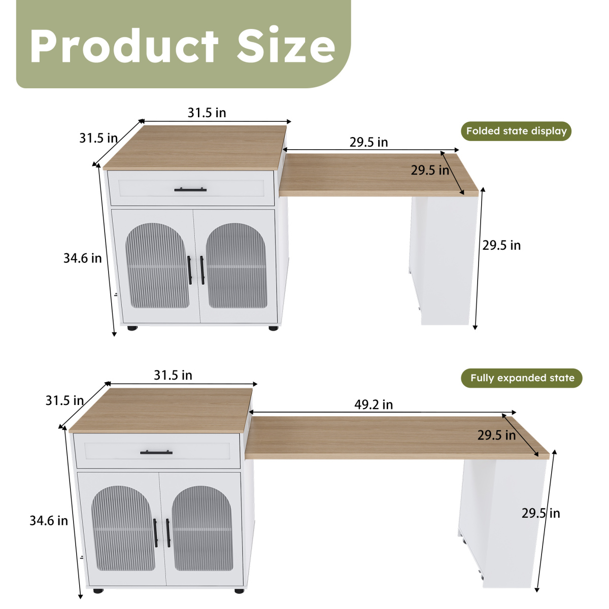 80" Kitchen Island with Extendable Dining Table, Rolling Kitchen Table with Power Outlet, Kitchen Storage Cart with Cabinet & 2 Drawers, White