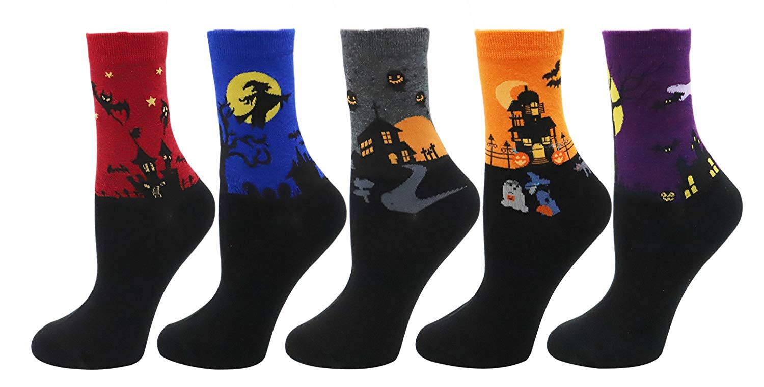 Clothing Socks 5 Pairs Halloween Fun Crazy Socks Bat Ghost Human