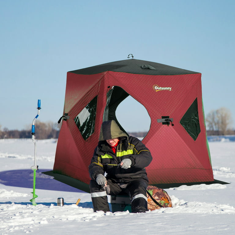 Outsunny 2 Person Ice Fishing Shelter Pop-up Portable Ice Fishing Tent, Red