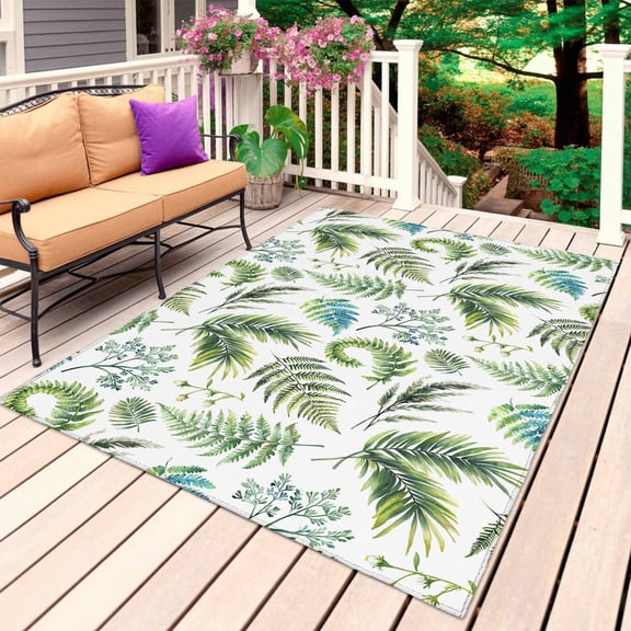 Sage Green Leaf Outdoor Rug for Patio/Deck/Porch, Non-Slip Large Area Rug 5 x 7 Ft, Vintage Botanical Ferns Country Plant Indoor Outdoor Rugs Washable Area Rugs, Reversible Camping Rug Carpet Runner