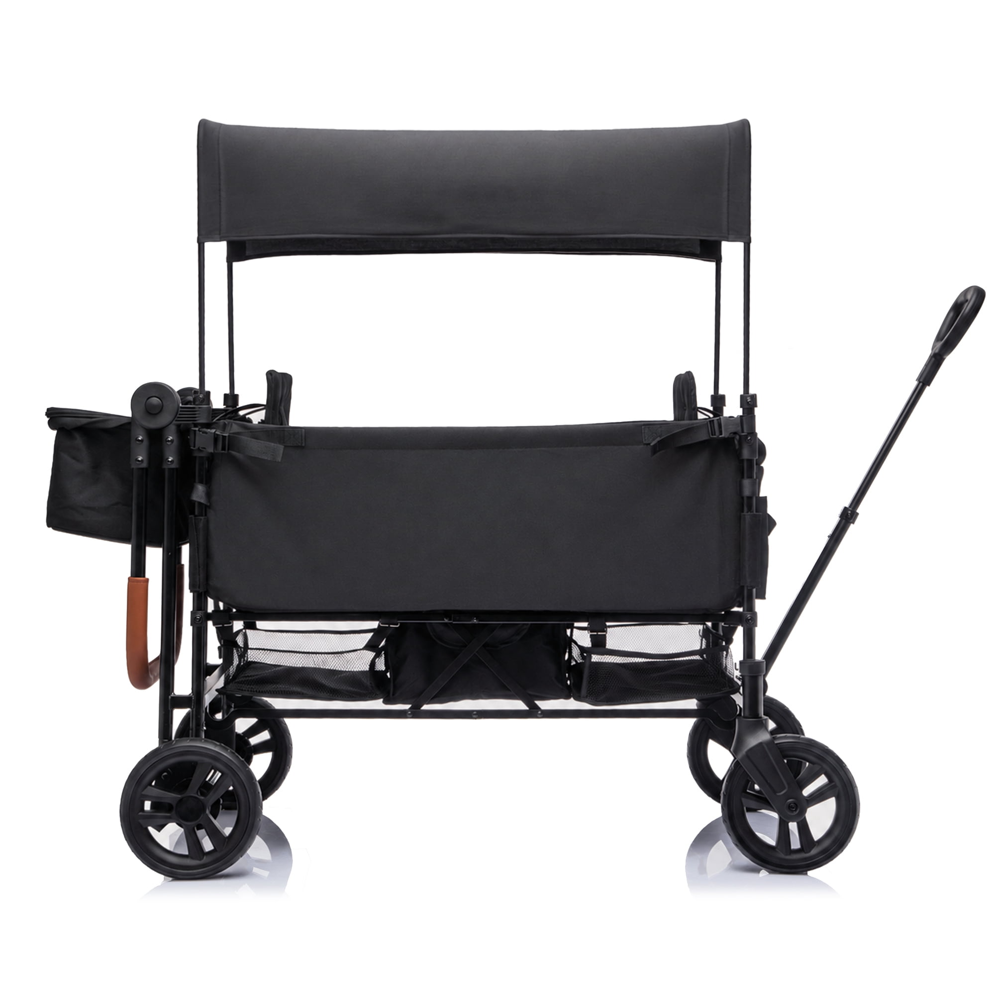 Wagon Stroller for 2 Kids, Adjustable Height Push/Pull Handle, 97L Large Capacity Detachable and Movable Canopy, 8" All-Terrain PU Wheels, Foldable Lightweight Frame