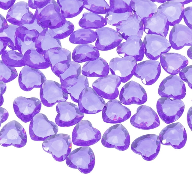 Acrylic Heart Rhinestone, 12mm Crystal Gems Rhinestone Plastic Gems Jewelry Stickers, Purple 100 Pcs