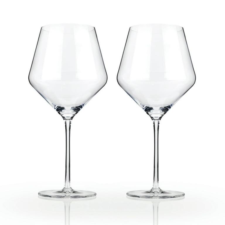 Viski Raye Angled Burgundy Glasses - Modern Flat Bottom Red Wine Gift Set 