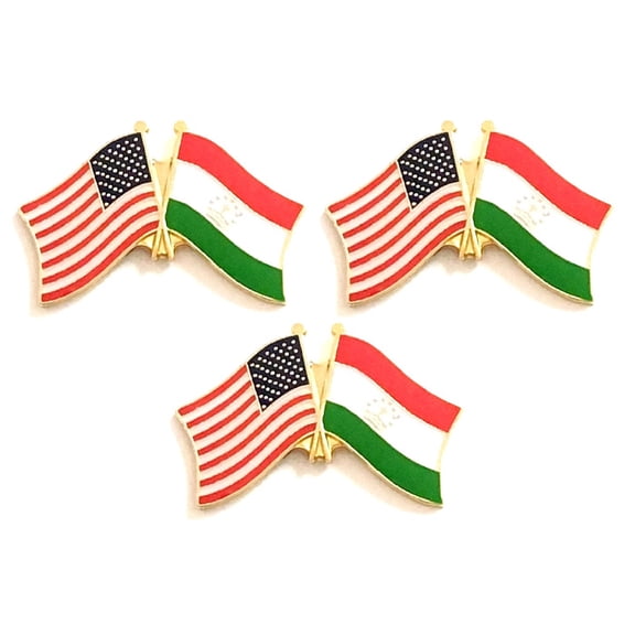 Tajikistan & US Crossed Flag Lapel Pins, Pack of 3