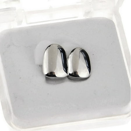 Double Two Tooth Grillz Top Left Side Silver Tone 2-Tooth Caps Teeth Slugs Hip Hop