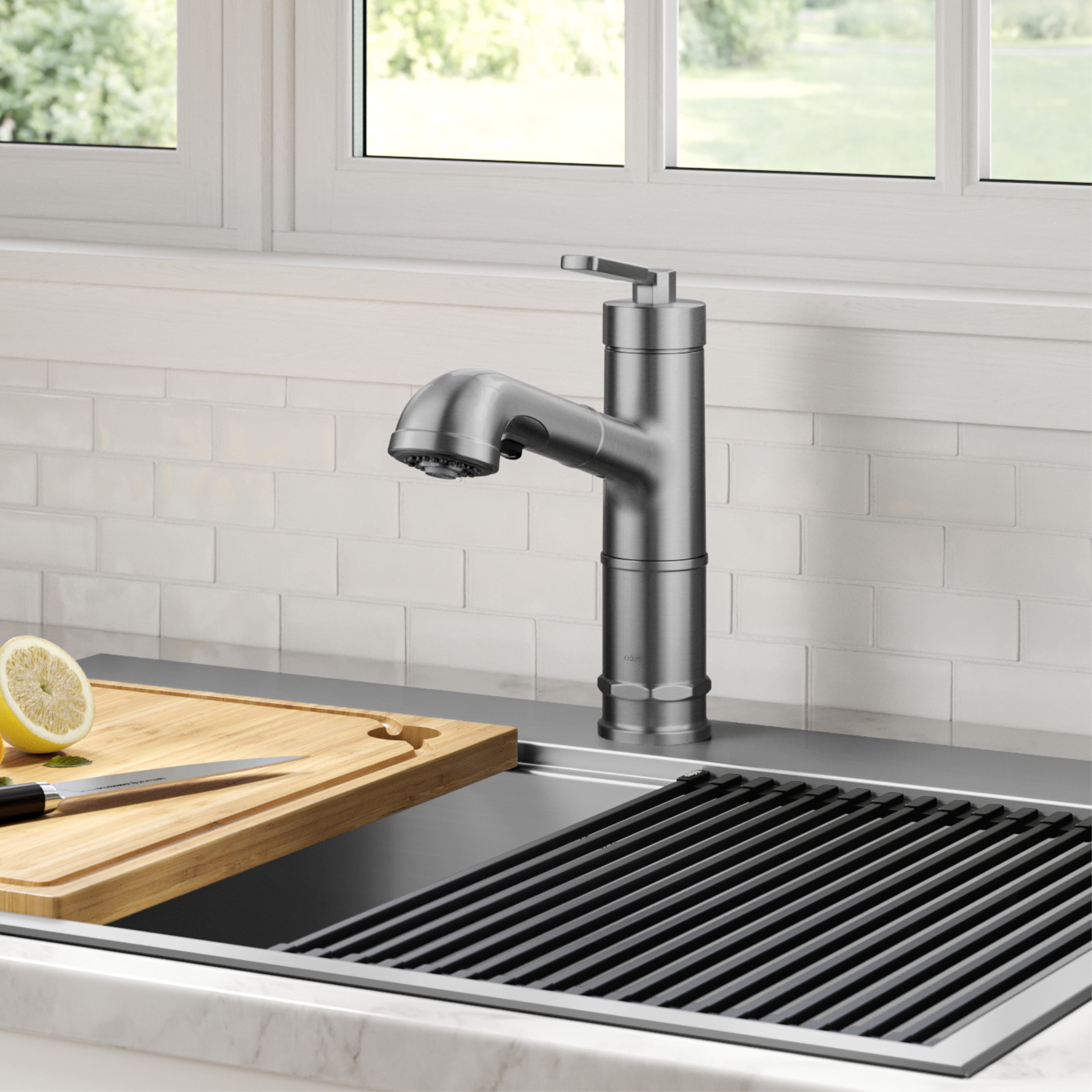 KRAUS Allyn Pull-Out Single Handle Kitchen Faucet in Spot-Free Stainless Steel