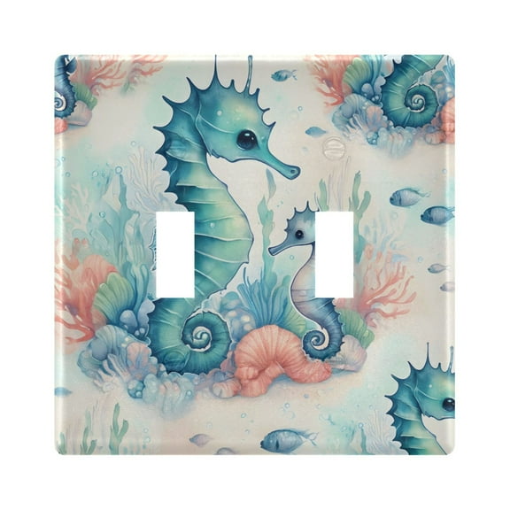 2 Gang Light Switch Cover Plate Cute Seahorse and Seaweed Wall Plate Decorate Electrical Outlet Cover Plates 4.56”x4.48”