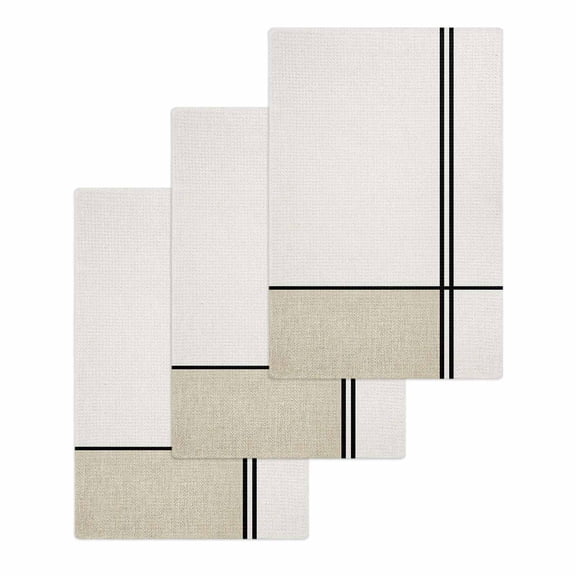 Beige Geometric Hand Towels Set,Waffle Weave Kitchen Towels 3PCS,Modern Color Block Black Lines Abstract Art Microfiber Face Bath Tea Towel Absorbent Quick Drying Cleaning Dish Cloths,15.7"x23.6"