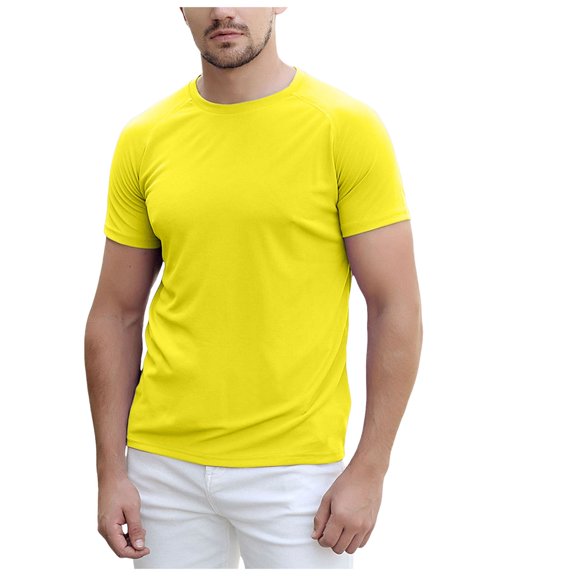 TANGQIOP Short Sleeve T-Shirts for Men Casual Athletic Running Uv Protection Quick Dry Crew Neck Moisture Wicking Breathable Yellow XS