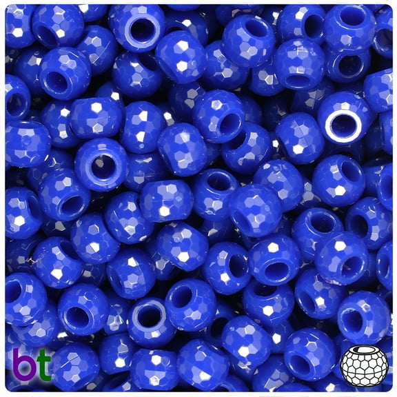 BeadTin Royal Blue Opaque 9mm Faceted Barrel Pony Beads (500pcs)
