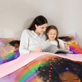 thumbnail image 4 of Castle Fairy Cartoon Black Girl King Size Comforter Sets 3pcs,Rainbow Dreamy Princess Print Comforters King Size,Orange Green Purple,1 Comforter and 2 Pillowcases, 4 of 6