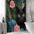 thumbnail image 3 of Cortina de ducha negra con forma de gato tropical, 180 x 200 cm, poliéster, 3 of 4