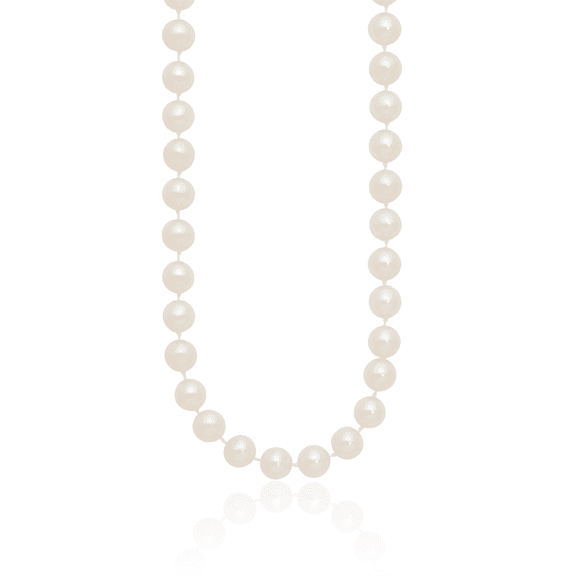 14K Solid Yellow Gold 8mm White Near Round Freshwater Cultured Pearl Necklace Chain