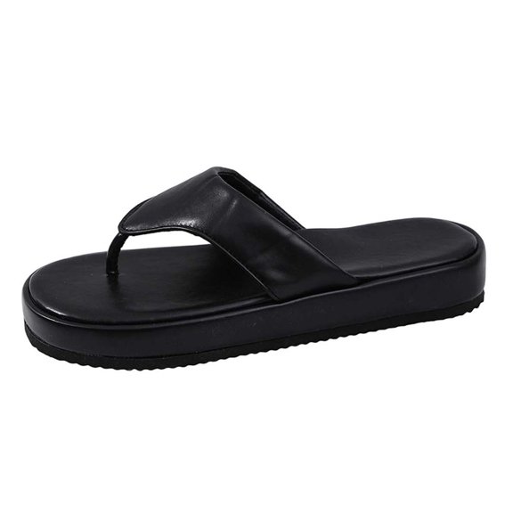HNMKIU Fashion Platform Slide Sandals Summer Casual Comfort Toe Post Beach Slippers Women Soft Sole Outdoor Indoor Shoes Womens Flip Flops Black,7.5