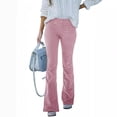 thumbnail image 4 of Pantalones acampanados ajustados de cintura alta de color sólido para mujer de primavera y verano, pantalones casuales de pana con cintura elástica, 4 of 6