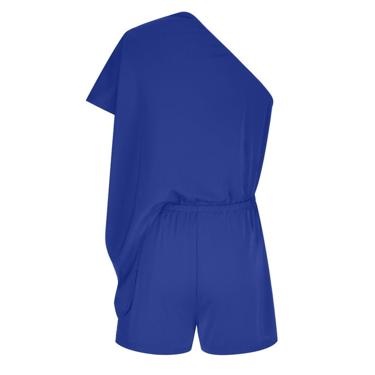 Women's One Shoulder Romper Casual Summer Mid Sleeve Jumpsuit
