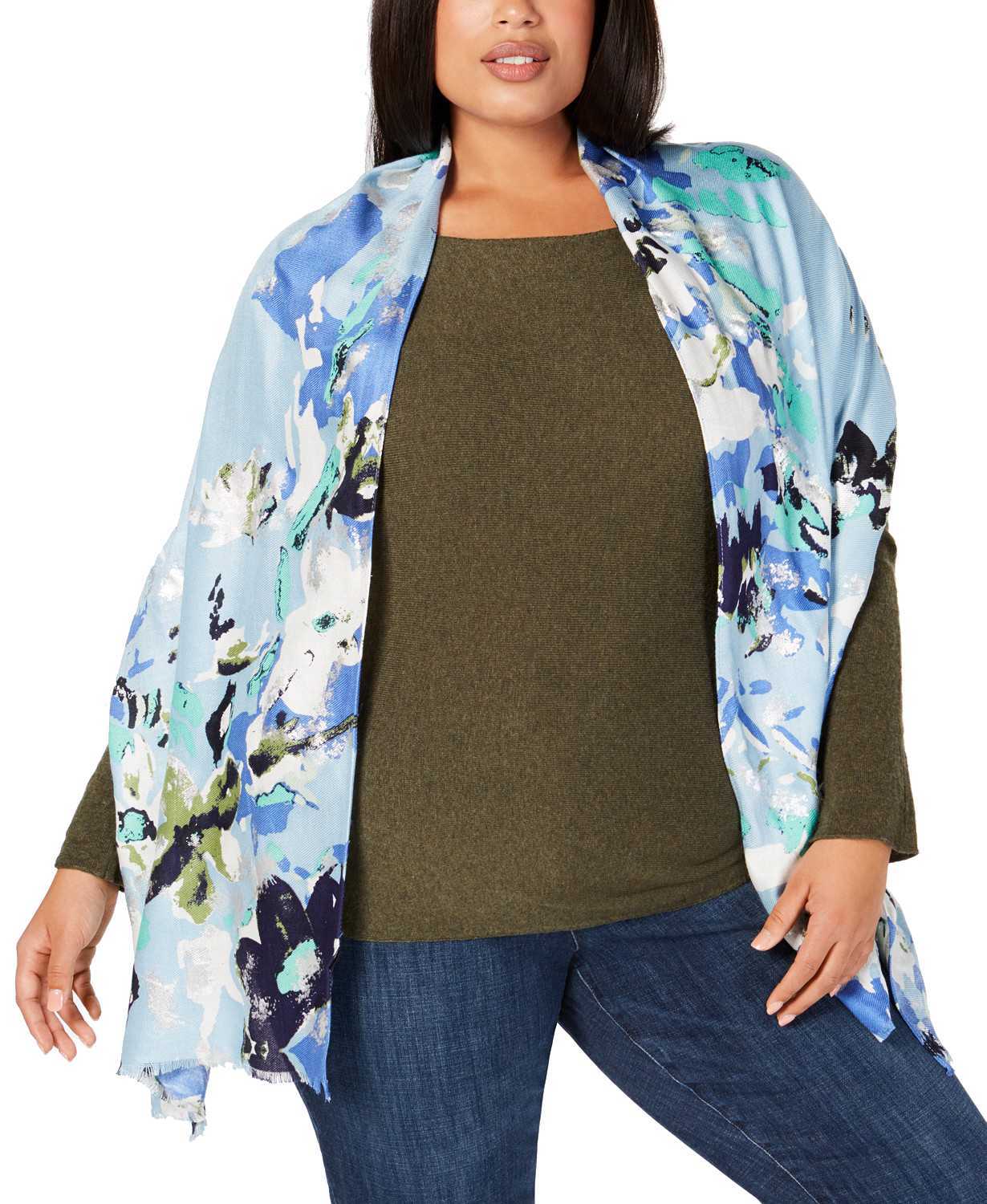 INC International Concepts Women’s Abstract Floral Super-Soft Wraps, Pastel Blue