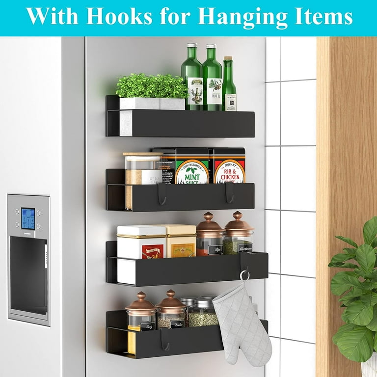 HuggieGems 4 Pack Magnetic Spice Storage Rack Organizer for Refrigerator and Oven Black Fridge Organizers and Storage C47