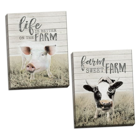 - Gango Home Decor Country-Rustic Farm Sweet Farm Cow & Life is Better on the Farm Pig by Marla Rae (Ready to Hang); Two 12x16in Hand-Stretched Canvases
