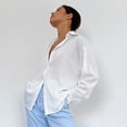 thumbnail image 5 of XFLWAM Women's Satin Silk Button Down Shirt Lapel Long Sleeve Feather Cuff Blouse Office Work Tunic Tops White S, 5 of 8