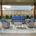 thumbnail image 4 of Opohoro 5-Piece Outdoor Conversation Set with Swivel Rocking Chairs, Patio Sofa, Coffee & Side Tables, Gray/Blue, 4 of 14