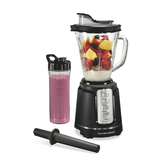 Hamilton Beach PowerBlend Duo Smoothie Blender, 52 oz Glass Jar & 20 oz. Personal Jar, 825W, Stainless Steel Blades, Black
