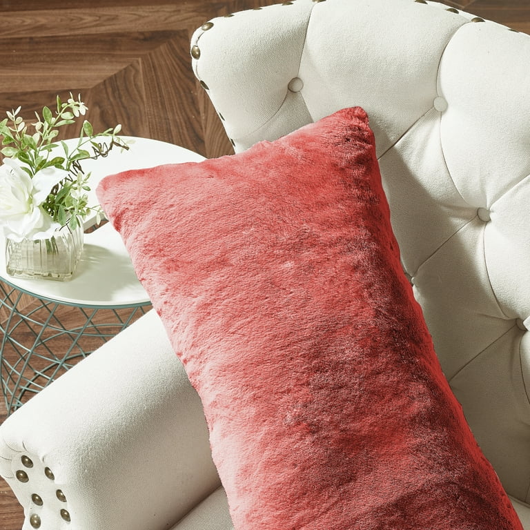 Home Soft Things Heavy Faux Fur 2 Piece Throw Pillow Cover Set Coral spice 14 x 26