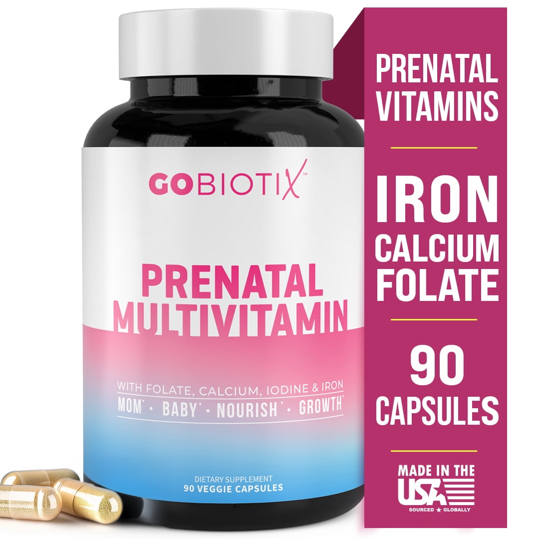 (2 pack) GoBiotix Prenatal Vitamins for Women with Iron, Calcium, Folate & Vitamin D2, 90 Capsules, Pregnancy Support