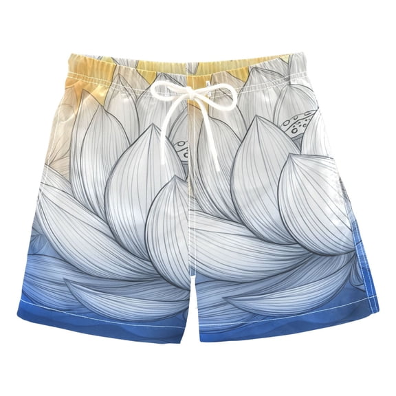 Watercolor White Lotus Figure Boys Swim Trunks Quick Dry Boy Swim Shorts for 3-14 Years