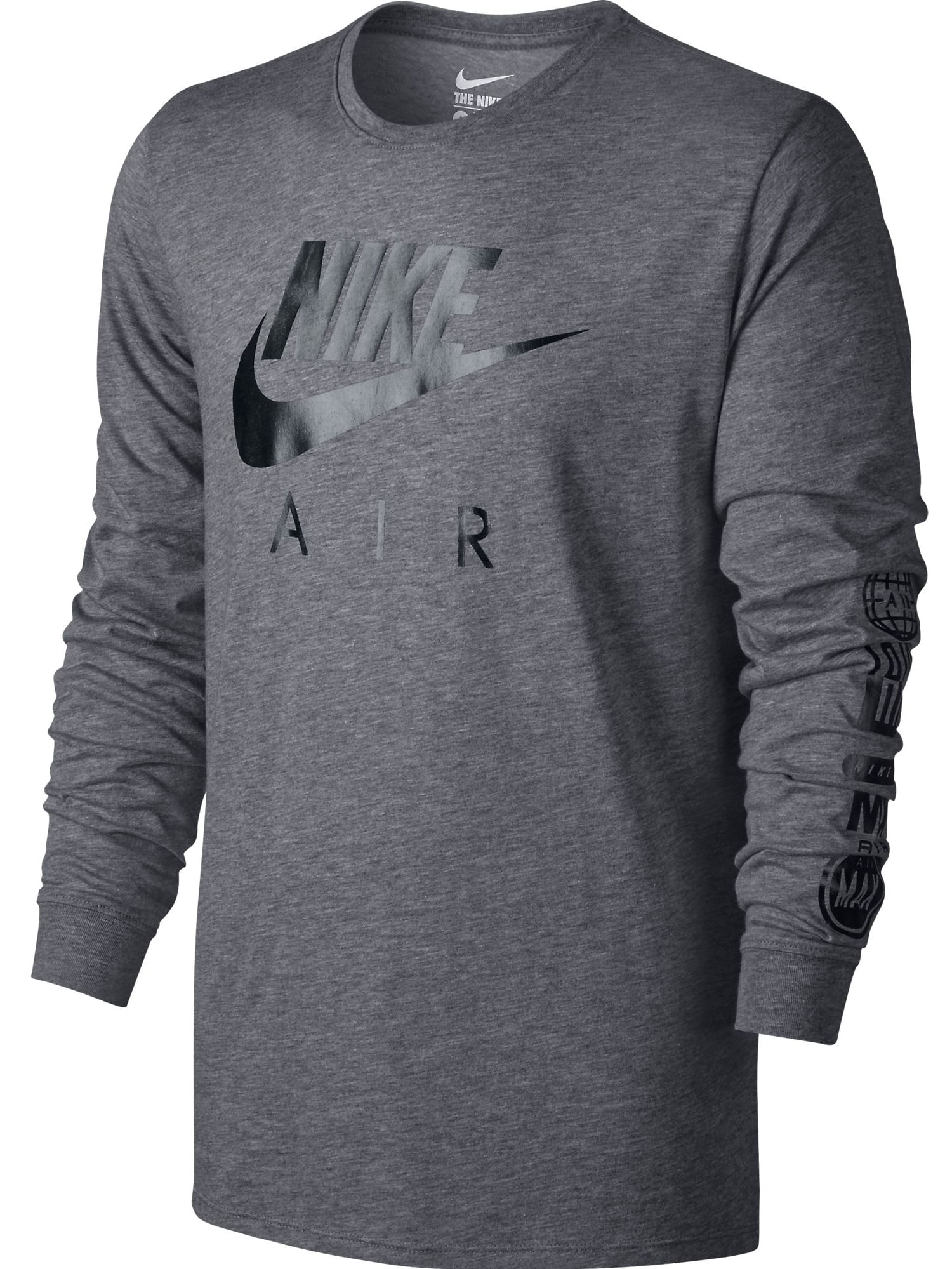 Nike Swoosh Logo Printed Long Sleeve Men's T-Shirt Grey/Black 805017 ...