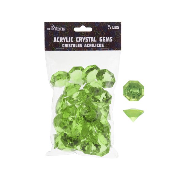 Mega Crafts 1/2 lb Gros Diamants Acryliques Vert Clair, Gemmes en Verre Plastique pour Arts et Artisanat, Remplisseurs de Vase et Dispersions de Table, Pierres de Décoration, Galets Brillants