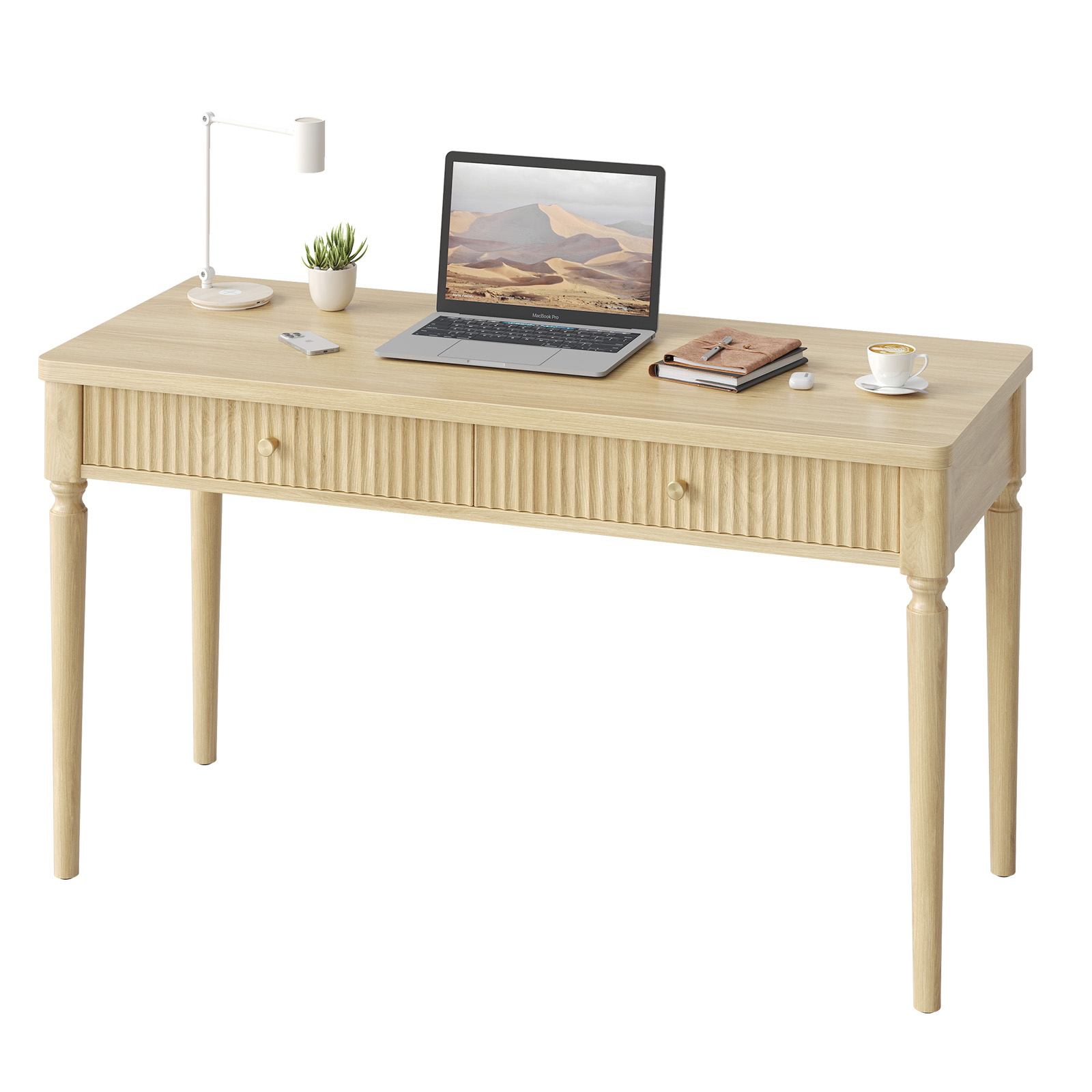 Bestier Wooden Writing Desk with Drawers, Natural Oak photo 8