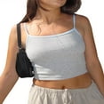 thumbnail image 4 of Débardeur Côtelé Sans Manches pour Femmes Patchwork Bretelles Spaghetti Crop Top Col Rond Uni Gris S, 4 of 8