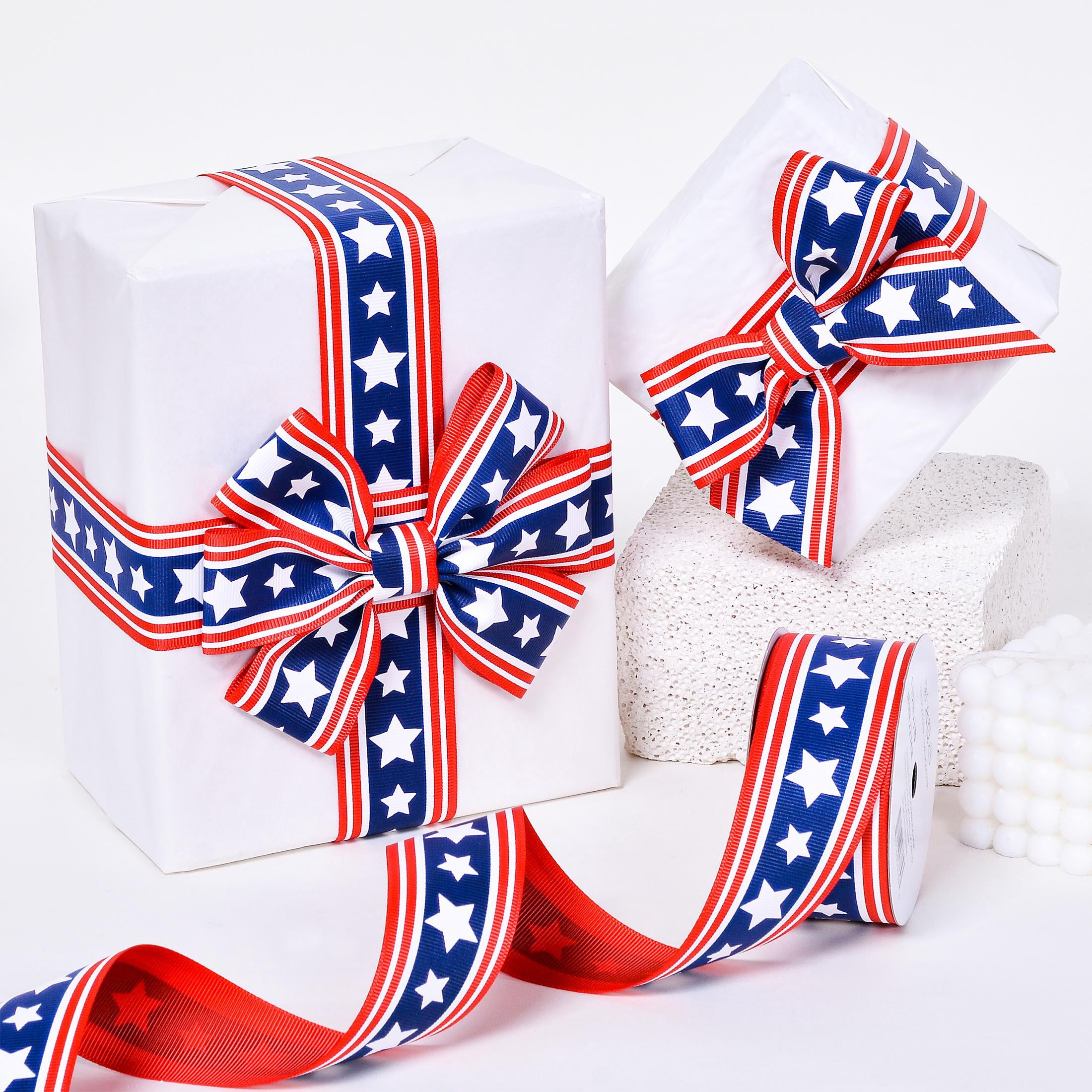 Gwen Studios 1.5" Patriotic Red, White, and Blue Stars and Stripes Grosgrain Ribbon, 3 Yards