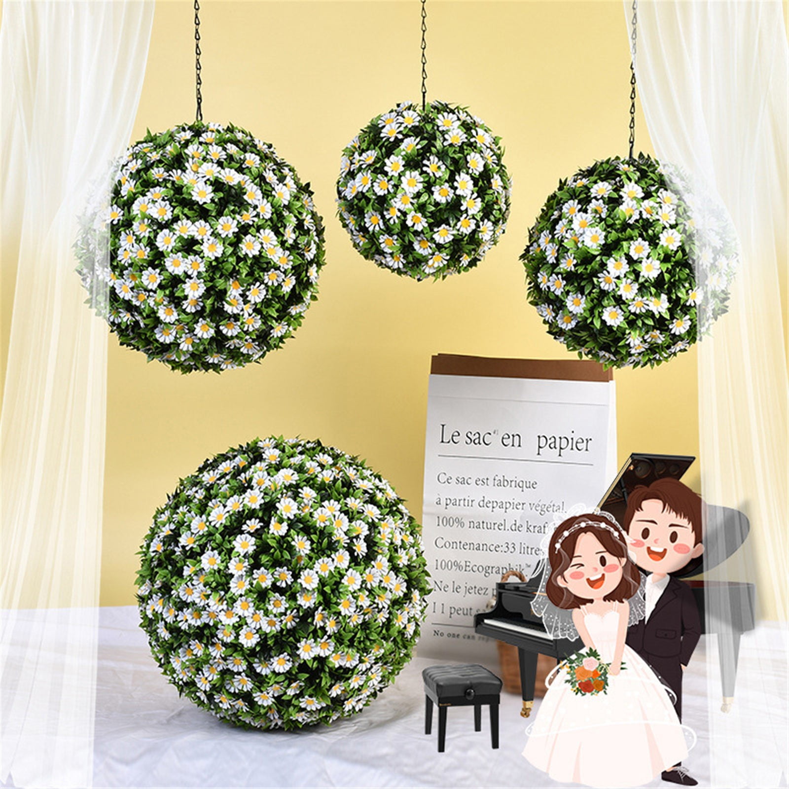 Yuoaen Household Imitation, White Flower Ball Outer Diameter 45Cm, Artificial, 2*Hemisphere, Clearance Sale