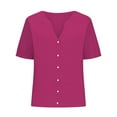 thumbnail image 4 of Bovemsi Women's Fashionable Casual V Neck Short Sleeved Cotton and Linen Top Shirt, Pink Women's Summer Shirts, S, 4 of 5