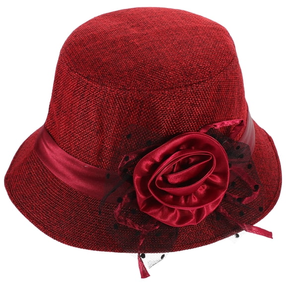 Luxshiny 1Pack Women Hats Red Flax Vintage Church Hat Design Tea Party