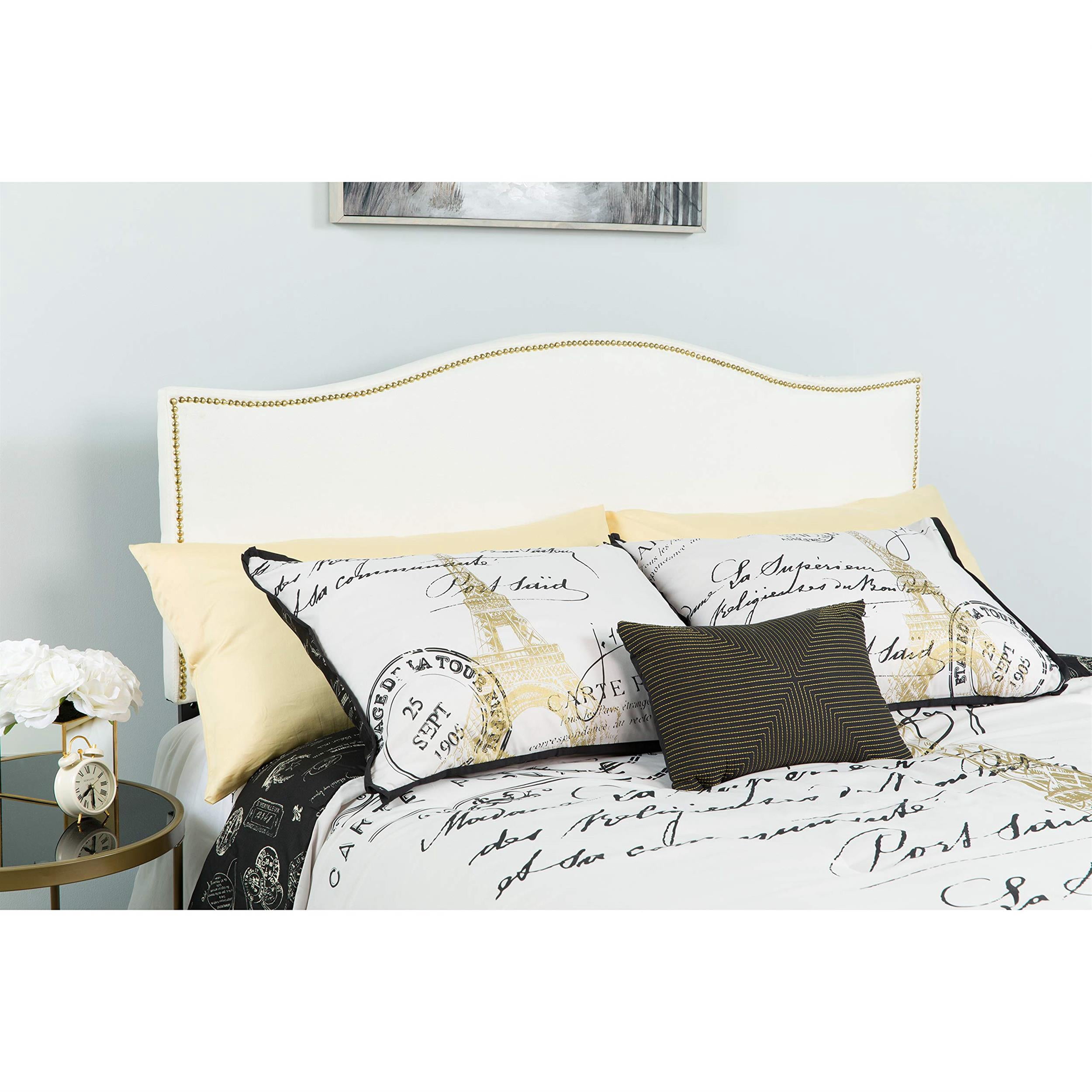 Pemberly Row Contemporary Upholstered Twin Panel Headboard in White