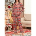 thumbnail image 6 of Cathery Women's Plaid Print Loungewear Set Long Sleeve Lapel Button Down Tops Pjs Pants Set Christmas Soft Sleepwear, 6 of 8