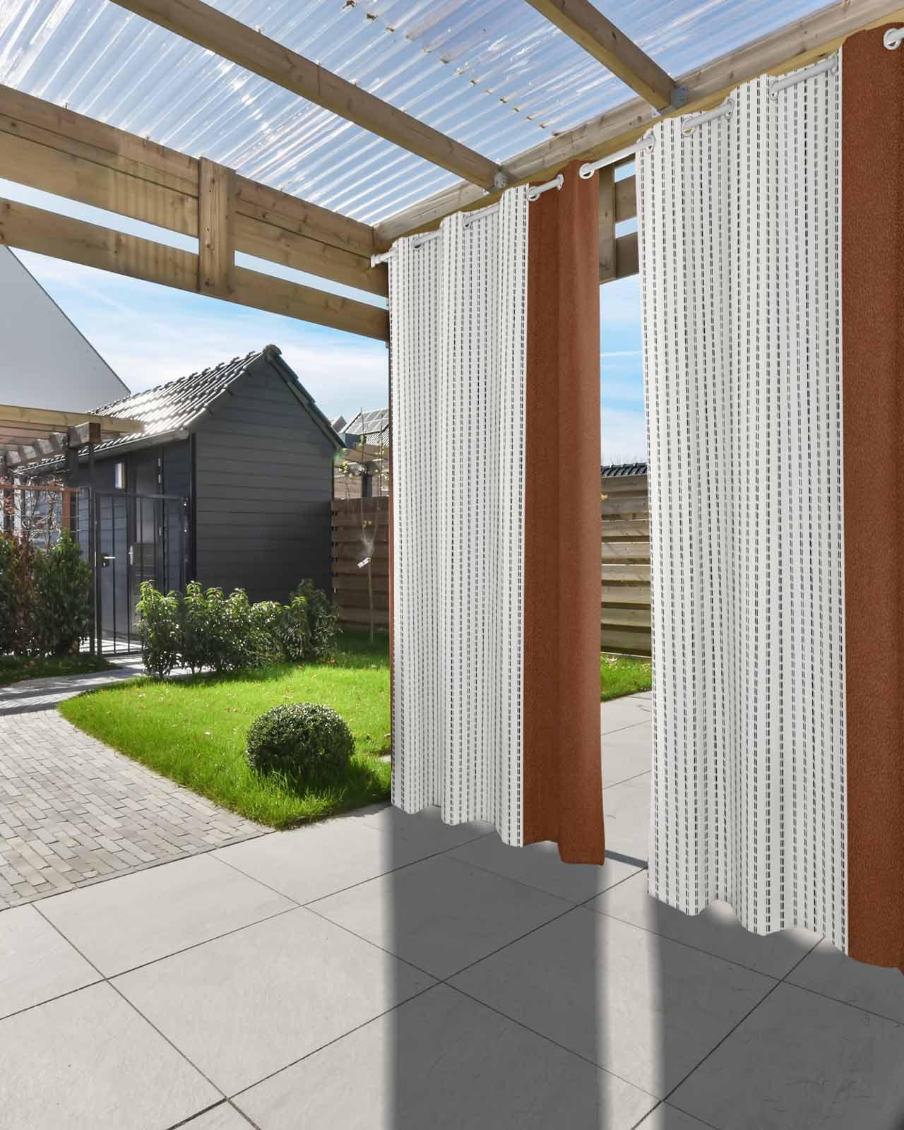 Boho Brown Leather Texture Outdoor Curtains for Patio, Modern Black Striped Privacy Drapes Grommet Waterproof Outside Curtains for Porch/Cabana/Balcony 54"x 95", 2 Panel