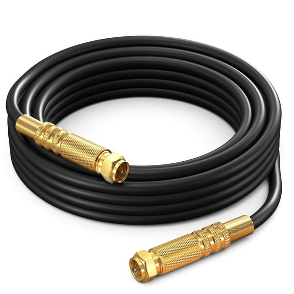 RG6 COAXIAL Cable - Quad Shielded, 25 / Black Non-Oxygen Copper Cable Wire for TV, Internet & More - Flexible Coax Cable Cord