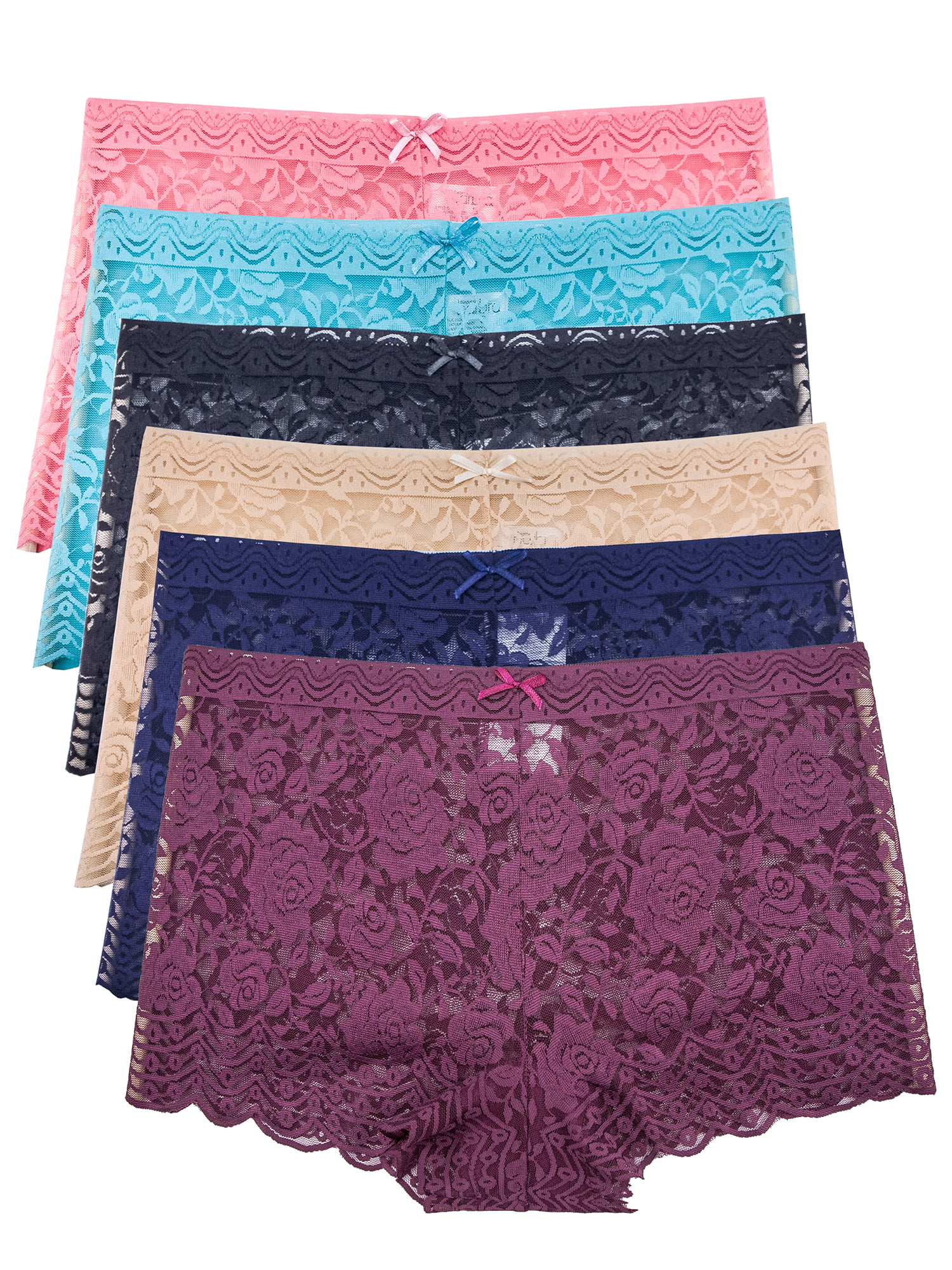 Barbra Women's Lace Boy Shorts Panties Regular & Plus Size Multi-Pack