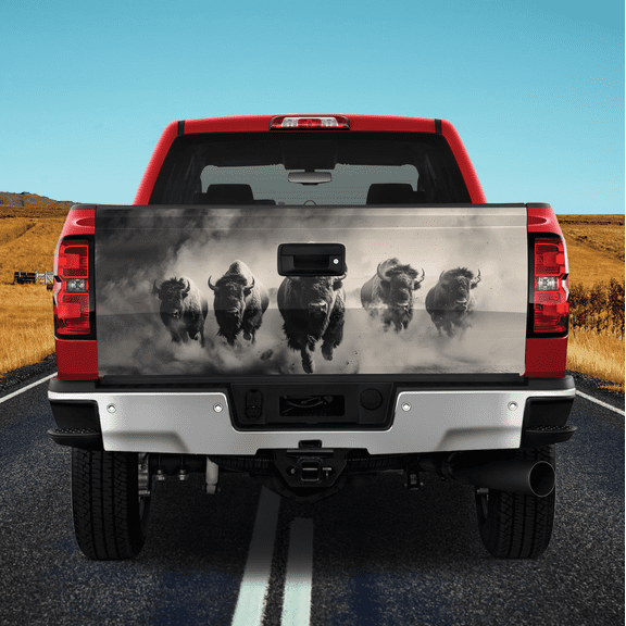 Lotusprinthandmade Running Bisons Tailgate Wrap 2 Sizes (24"x58"), Wildlife-themed Tailgate Graphic