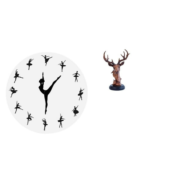 Reloj de pared,Reloj de pared con bailarina,reloj decorativo colgante.,Relojes de pared silenciosos Reloj decorativo de tiempo silencioso,Figura de cabeza de ciervo,Adorno de cabeza de