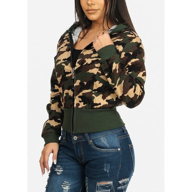 Moda Xpress Casual Fashion Womens Juniors Hooded Camouflage Army Print Long Sleeve Sweater Hoodie Sweatshirt 100t Walmart Com Walmart Com