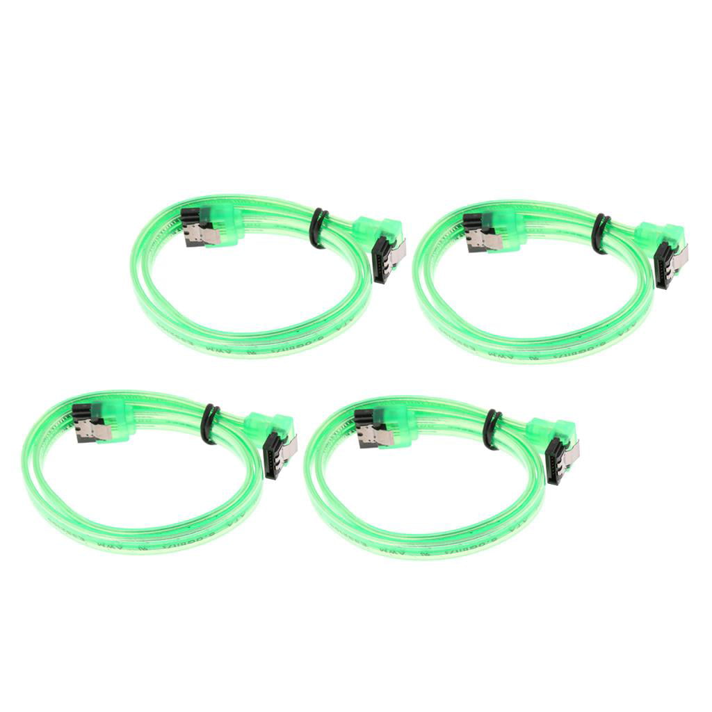 4 Pieces SATA III 6Gbps Cable with Locking Latch Straight to 90 Degree Green 