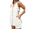 thumbnail image 2 of Women 2 Piece Outfits Casual Shorts Set Sleeveless V Neck Button Down Tank Tops & Shorts Tracksuit, 2 of 5