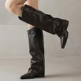 thumbnail image 2 of Stylish Leather Pointed Toe Heel Knee High Boots For Women Elegant Mid-Calf Riding Boots With Comfortable Block Heel Design For A Versatile And Wardrobe, 2 of 7