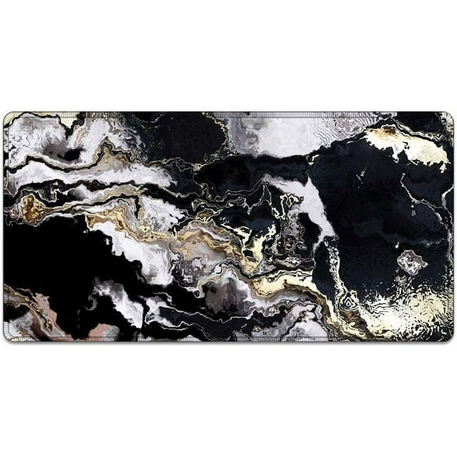 Large Gaming Mouse Pad, Black and White Gold Marble XXL Big Desk Pads PC Keyboard Waterproof and Non-Slip 31.4 x 15.7inches 3mm Thick Table Mat,Ideal Partner for Work & Laptop